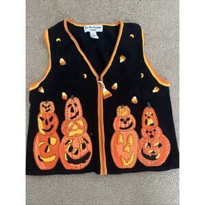 Vintage Star Blue Originals Studio Halloween Sweater Vest Jack O’ Lanterns Large